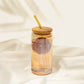 Pink Glass Cup with lid and straw