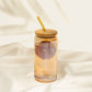 Peach Can Glass Cup with Bamboo Lid and Straw