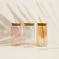 Pink Glass Cup with lid and straw