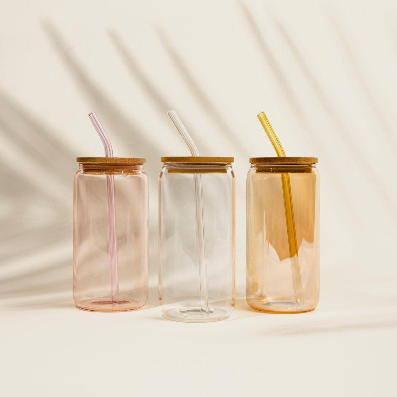 Pink Glass Cup with lid and straw